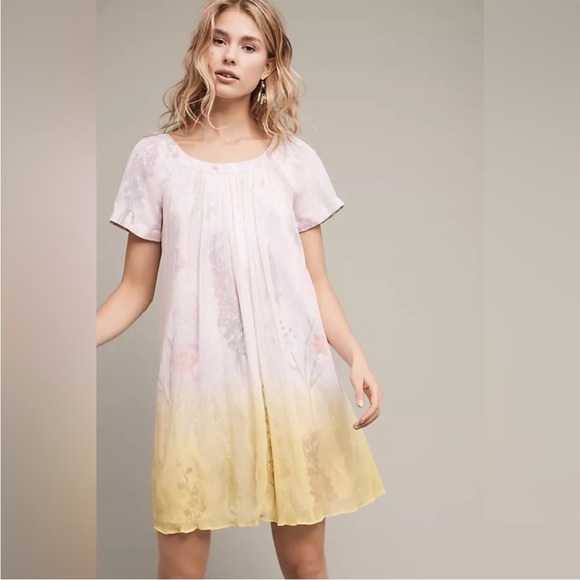 Anthropologie HD in Paris Dipped Chroma Swing Dress Floral Chiffon Ombre Size 14 - Picture 3 of 13